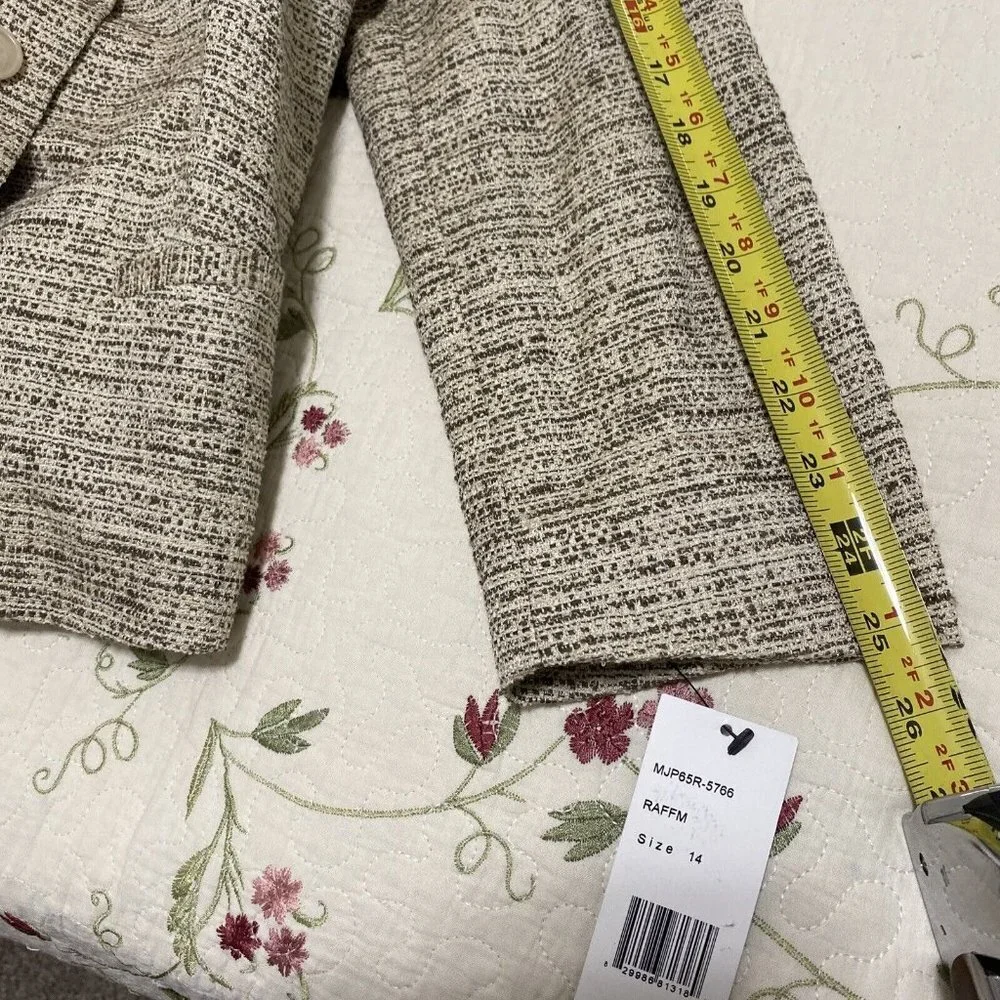 Lafayette 148 New York Beige Brown Tweed 3 Button Blazer Jacket Sz 14 NWT